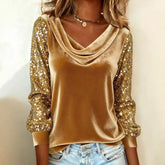 Elegant Velvet Long Sleeve Shirts For Women Autumn Winter Solid Color Loose Women Blouses Fashion Pullover Tops Party Clothes - Serenity Spaces