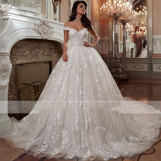 Off - shoulder French - style Bride Trailing Mori Style Simple Small Wedding Dress - Serenity Spaces