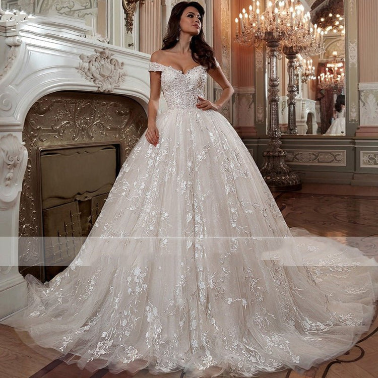 Off - shoulder French - style Bride Trailing Mori Style Simple Small Wedding Dress - Serenity Spaces