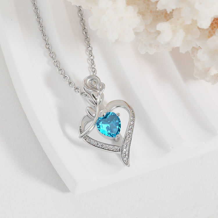 Rose Heart - shaped Necklace With Rhinestones Fashion Everlasting Flower Love Necklace For Women Valentine&