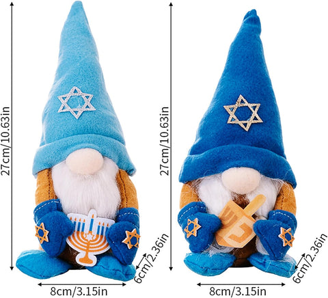 Hanukkah Gnomes Decorations 2 Pack - 11" Chanukah Gnomes Plush Decorations for Home & Table Centerpieces