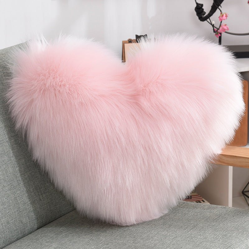 Throw Pillows Heart Shape Long Plush Fluffy Shaggy Cushion Cover Sofa Cushions Decorative Pillow Covers Pillowcase White - Serenity Spaces
