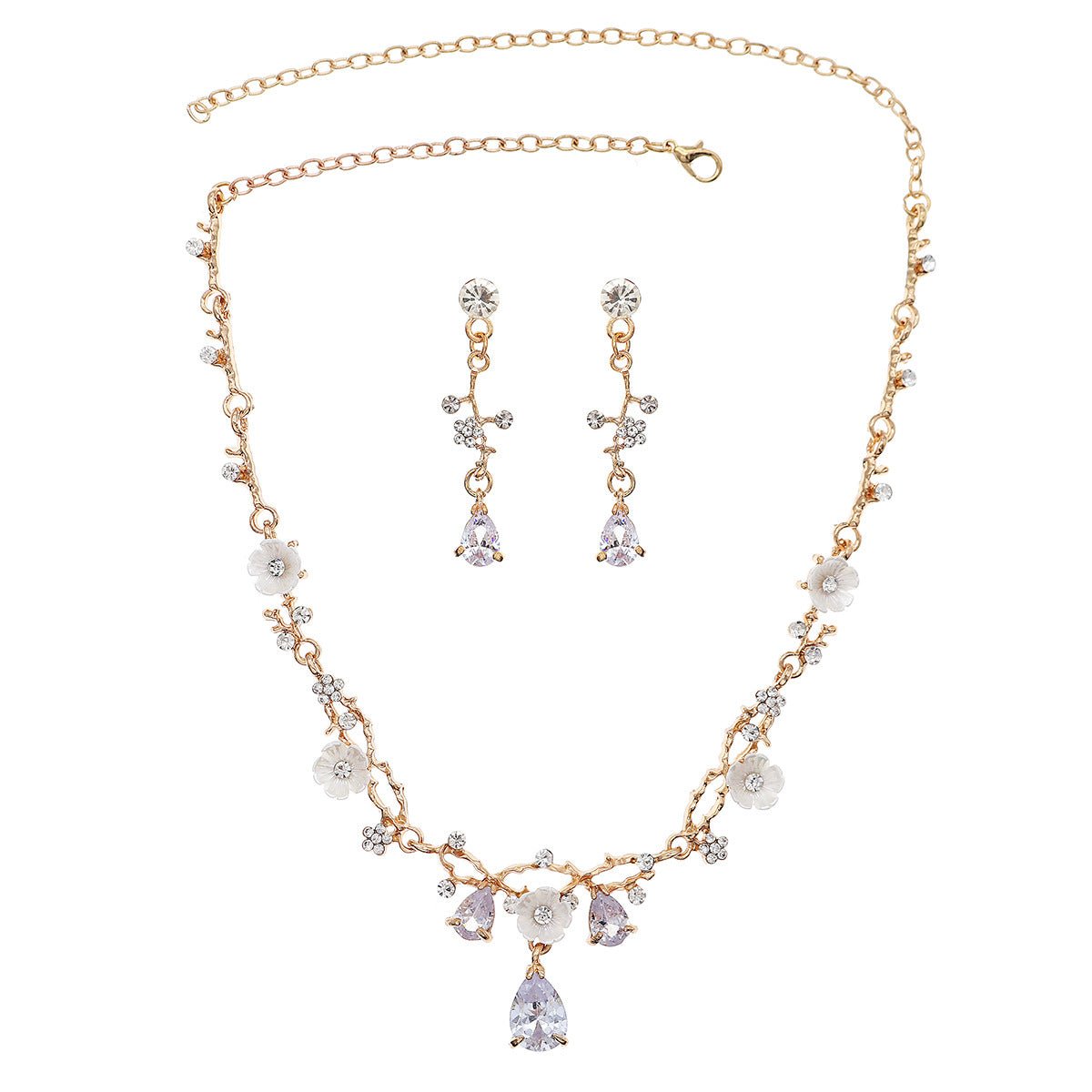 Rhinestone Pearl Earrings And Necklace Set Women - Serenity Spaces