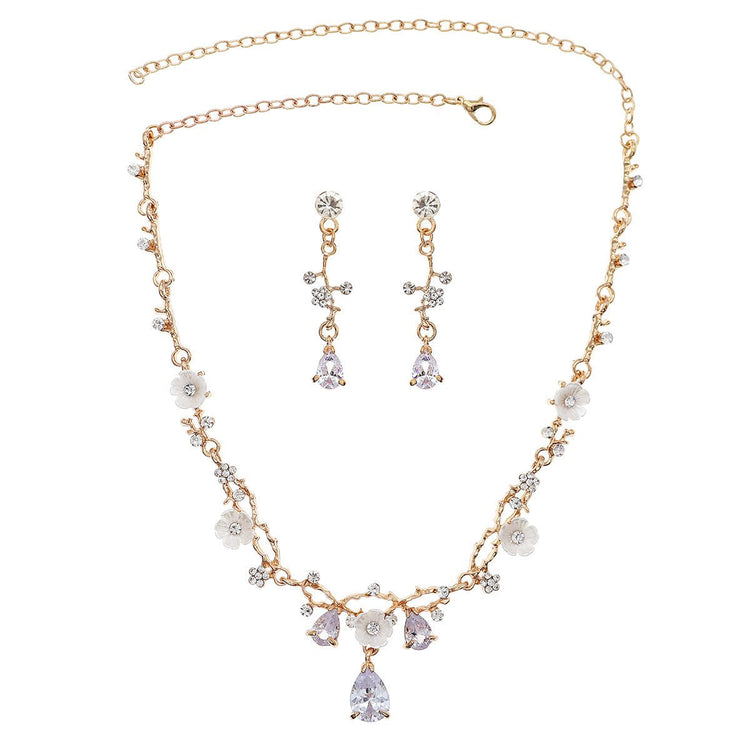 Rhinestone Pearl Earrings And Necklace Set Women - Serenity Spaces