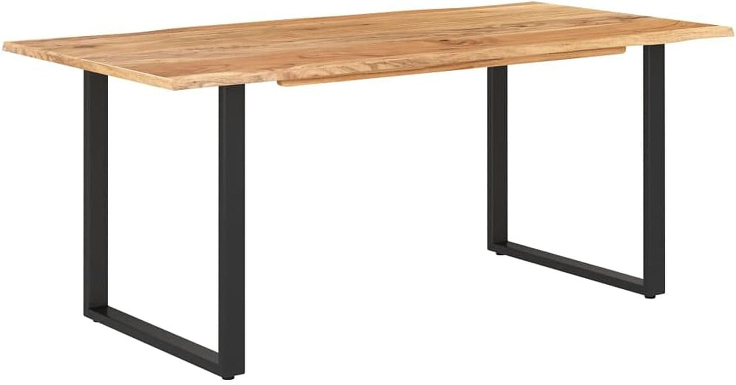 Dining Table with Solid Acacia Wood Table Top and Metal Black Table Leg for Kitchen,Dining Room Home Furniture 70.9"X35.4"X29.9"(Lxwxh) - Serenity Spaces