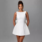 Fashion Big - Bowed Pearls Backless Dress Summer Slim Sleeveless A - line Dresses For Party Evening Women&