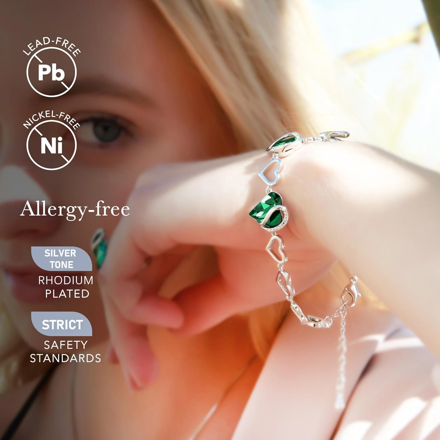 Infinity Love Heart Link Bracelets, Birthstone or Healing Stone Crystal Bracelet for Women, Silver Tone Jewelry Gifts for Her, 7 - Inch Chain and 2 - Inch Extender - Serenity Spaces