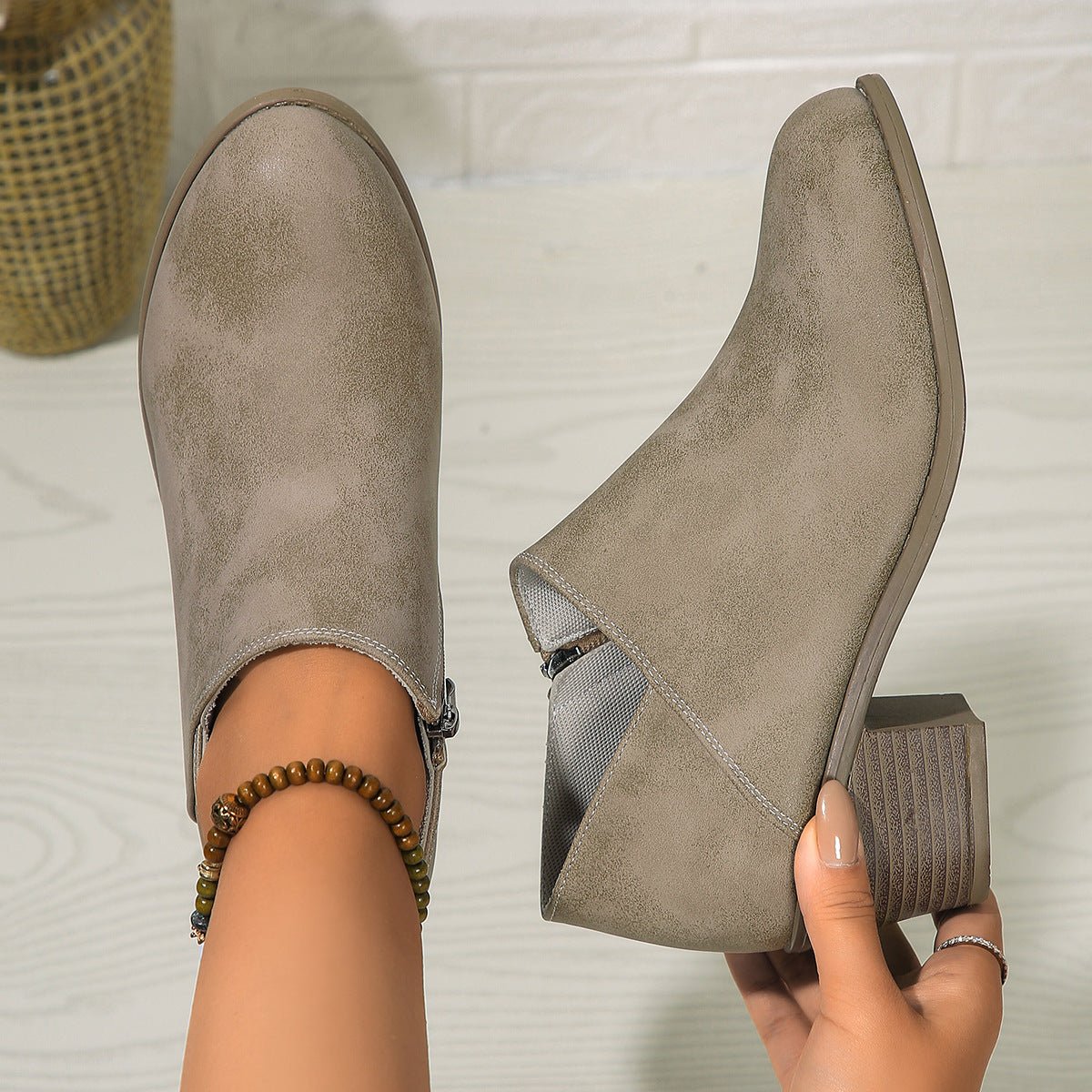 Chunky Heel Round Toe Ankle Boots With Side Zipper Design Fashion Fall Winter Short Boots For Women Shoes - Serenity Spaces