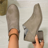 Chunky Heel Round Toe Ankle Boots With Side Zipper Design Fashion Fall Winter Short Boots For Women Shoes - Serenity Spaces
