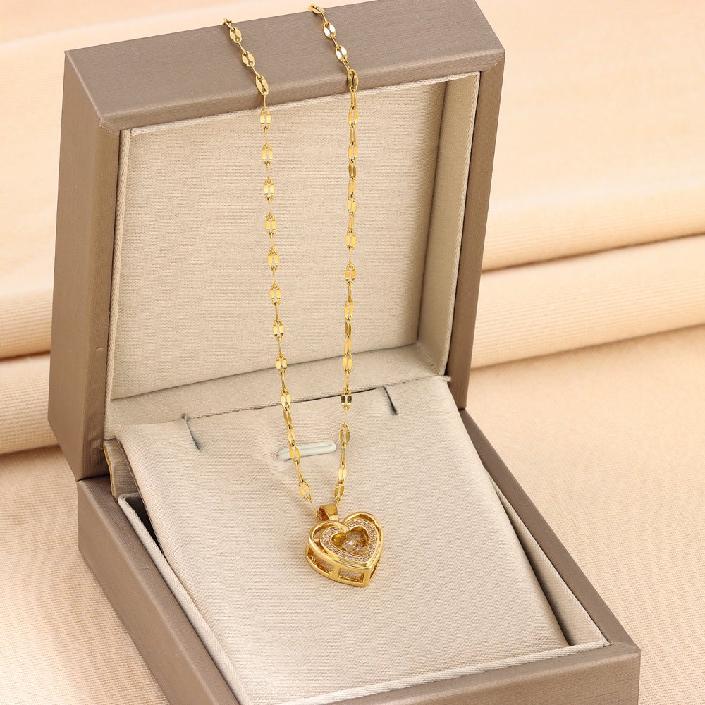 Double - layer Love Necklace With Rhinestones Titanium Steel Pendant Fashion Jewelry Woman Valentines Day Gift - Serenity Spaces