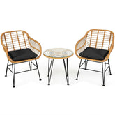 3 Pieces Rattan Furniture Set With Cushioned Chair Table - Serenity Spaces
