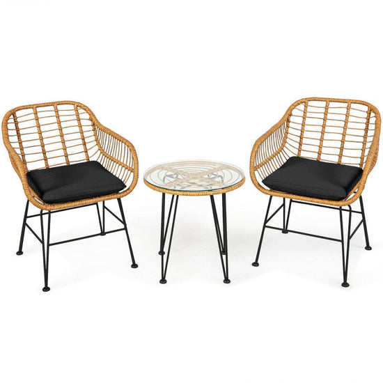 3 Pieces Rattan Furniture Set With Cushioned Chair Table - Serenity Spaces