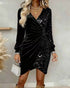 Fashionable V - neck Sequin Velvet Bodycon Dress - Serenity Spaces