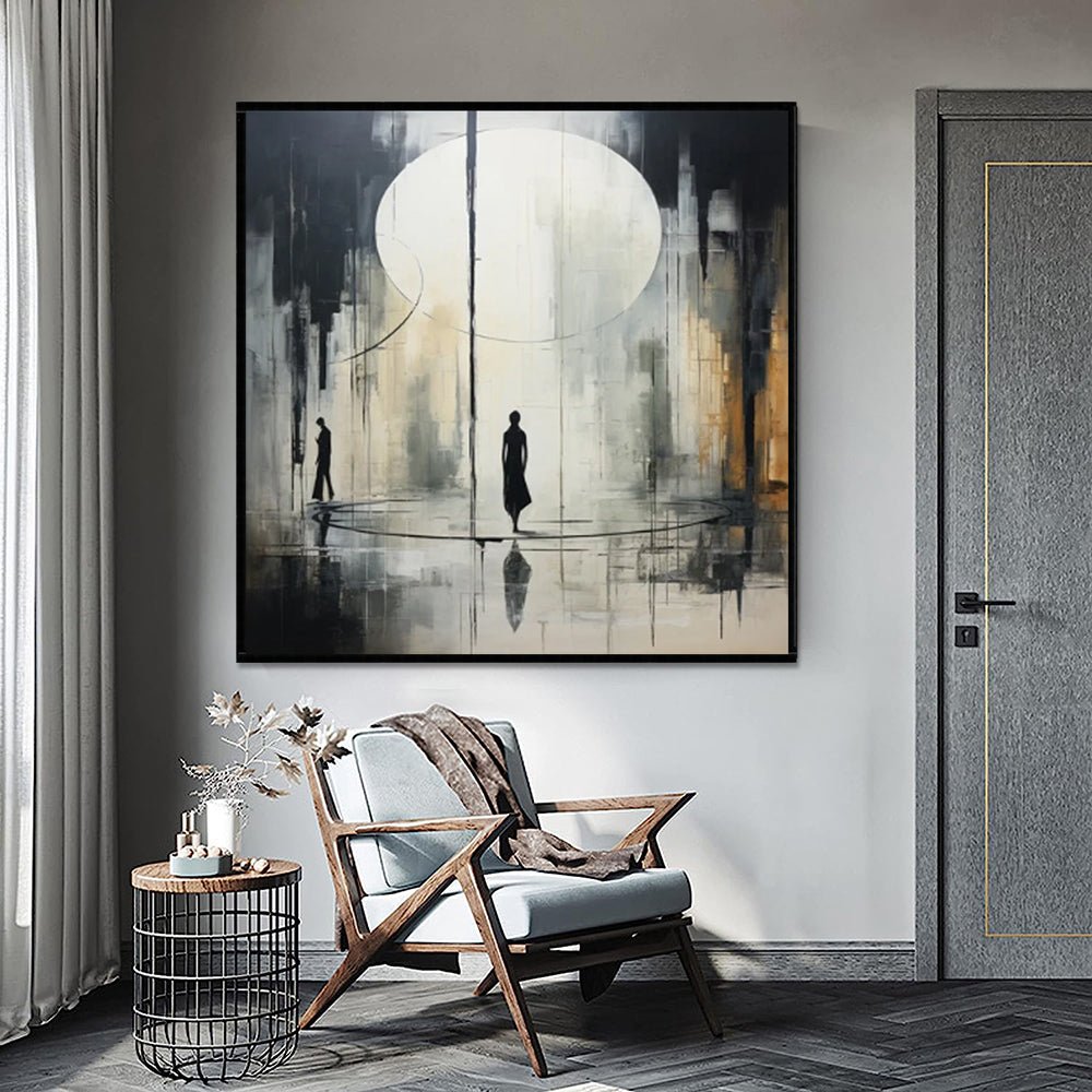 Handmade Oil Painting Canvas Wall Art Decoration Black And White Abstract Artwork Medieval Black Neoclassicism Wall Decor Street For Home Office Decor - Serenity Spaces