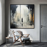 Handmade Oil Painting Canvas Wall Art Decoration Black And White Abstract Artwork Medieval Black Neoclassicism Wall Decor Street For Home Office Decor - Serenity Spaces
