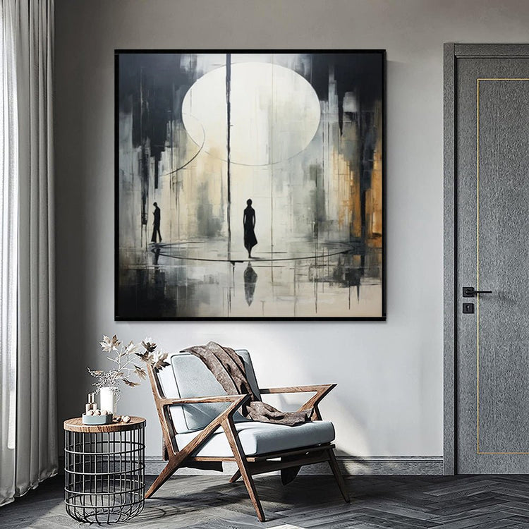 Handmade Oil Painting Canvas Wall Art Decoration Black And White Abstract Artwork Medieval Black Neoclassicism Wall Decor Street For Home Office Decor - Serenity Spaces