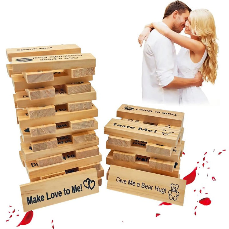Couple Game Night Intimacy Block Tower Jenga Game Valentine Tumbling Tower Stacking Blocks Game Party Interactive Games 18 - Serenity Spaces