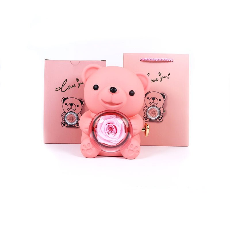 Rotating Bear Gift Box Rose Jewelry Box - Serenity Spaces