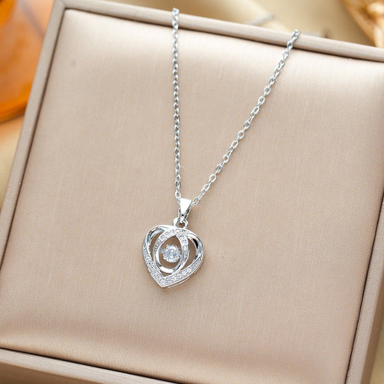Fashion Dancing Love Necklace With Rhinestones Personality Creative Clavicle Chain Heart - shaped Necklace For Valentine&