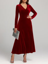 V - neck Long Sleeve Evening Dress Pleuche Dress - Serenity Spaces