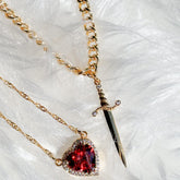 Gothic Punk One Arrow Through The Heart Creative Two Color Couple Necklace Red Rhinestone Heart Dagger Necklace Good Friend Gift Fashion Jewelry - Serenity Spaces