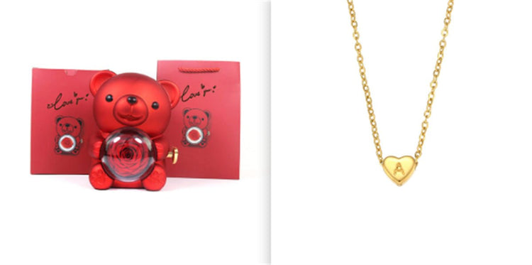 Eternal Rose Teddy Bear Gifts Box With Necklace Rotate Rose Jewelry Box Valentine Wedding Storage Gift Case For Women Girlfriend - Serenity Spaces