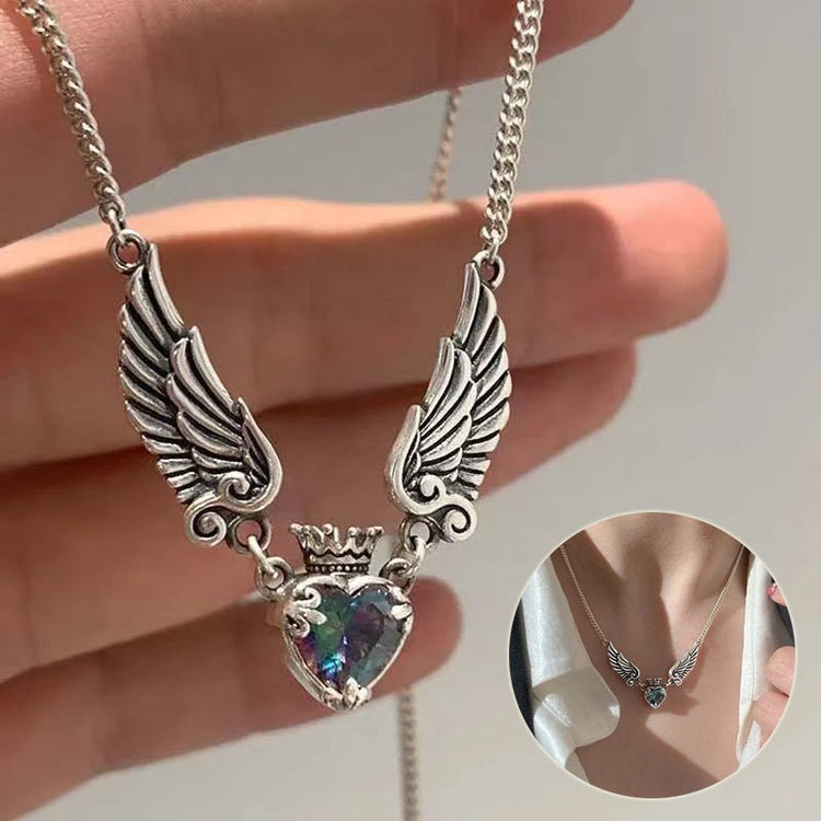 Vintage Gothic Heart Crown Angel Wings Pendant Necklaces For Women Fashion Exquisite Love Shape Clavicle Chain Choker Jewelry Fashion Jewelry - Serenity Spaces