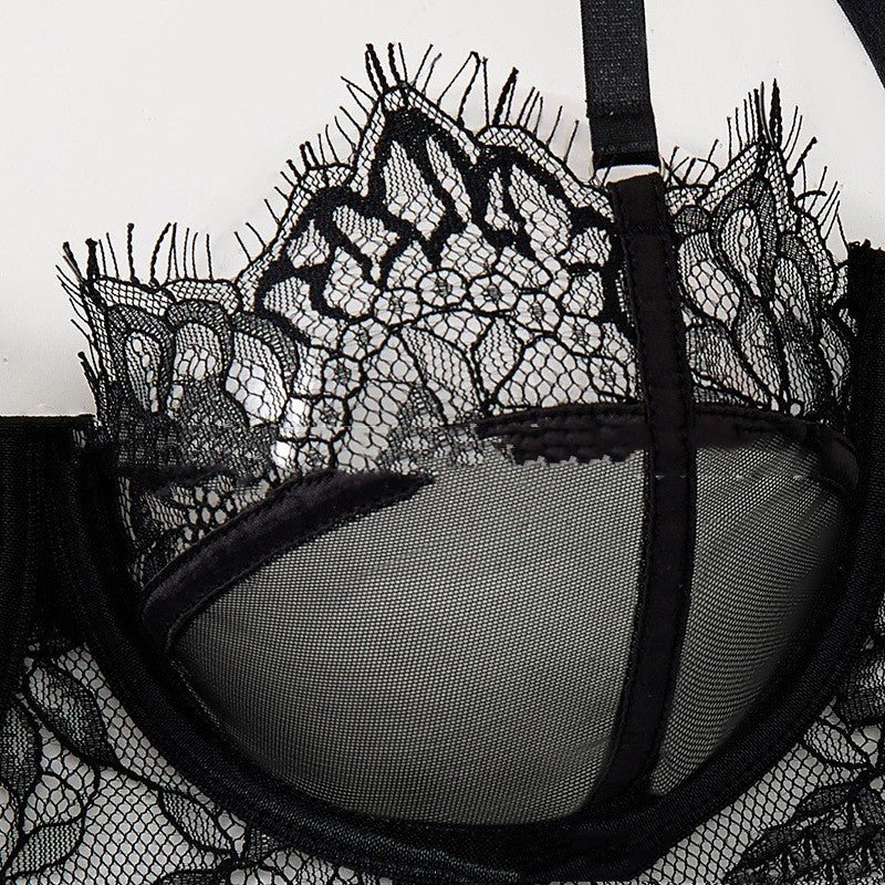 Black Mesh Bra Anti - sagging Lace Sexy Lingerie Set Women - Serenity Spaces
