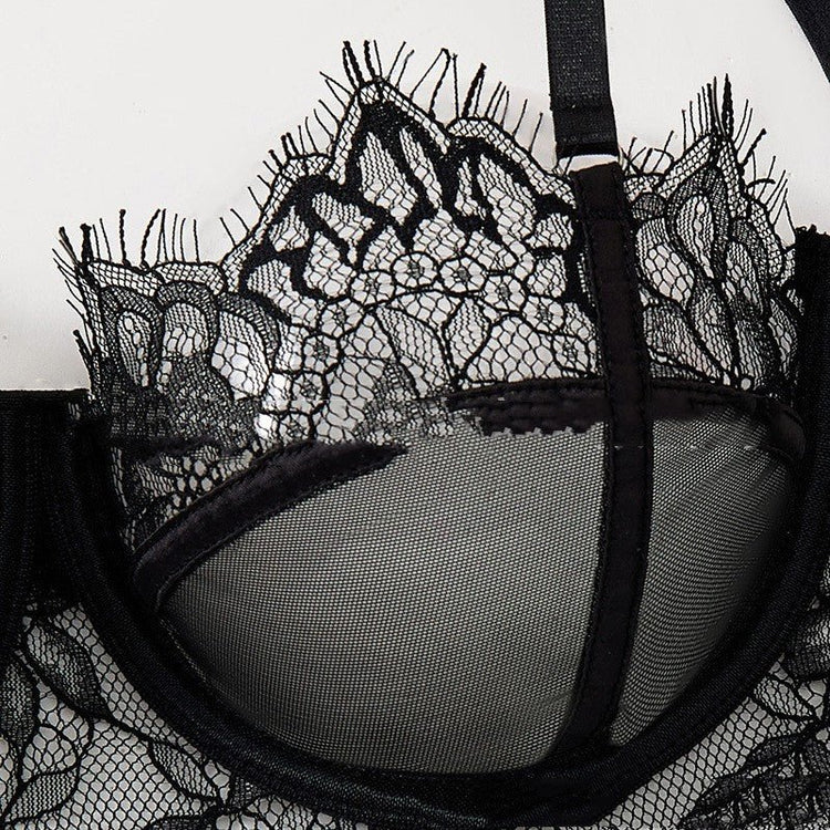 Black Mesh Bra Anti - sagging Lace Sexy Lingerie Set Women - Serenity Spaces