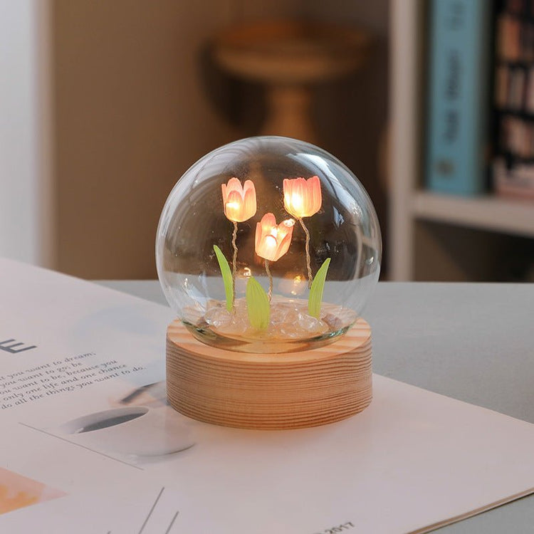 Artificial Tulip Flower Night Light Ornaments Handmade DIY Bedside Lamp LED Night Lamp Bedroom Decor Birthday Gifts Table Lamp - Serenity Spaces