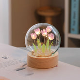 Artificial Tulip Flower Night Light Ornaments Handmade DIY Bedside Lamp LED Night Lamp Bedroom Decor Birthday Gifts Table Lamp - Serenity Spaces