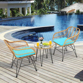 3 Pieces Rattan Furniture Set With Cushioned Chair Table - Serenity Spaces