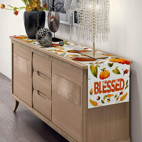 Thanksgiving Table Runner, Thanksgiving Runner for Table Blessed Turkey Thanksgiving Table Decorations for Indoor Outdoor Thanksgiving Decorations 13 X 72 Inch (13" X 72")