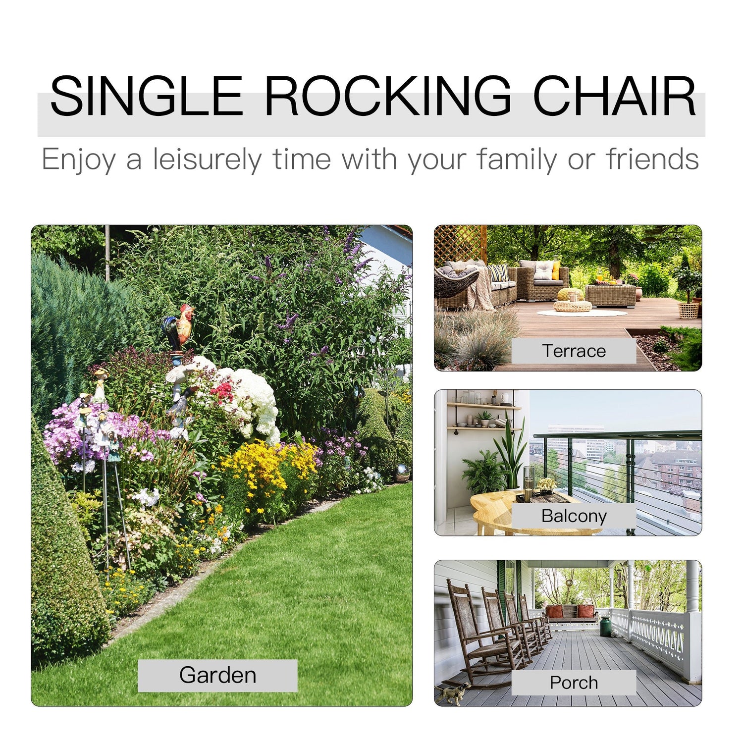 Classic Wooden High - Back Rocker, Carbonized For Garden Serenity & Relaxation, Durable Outdoor Furniture - Serenity Spaces