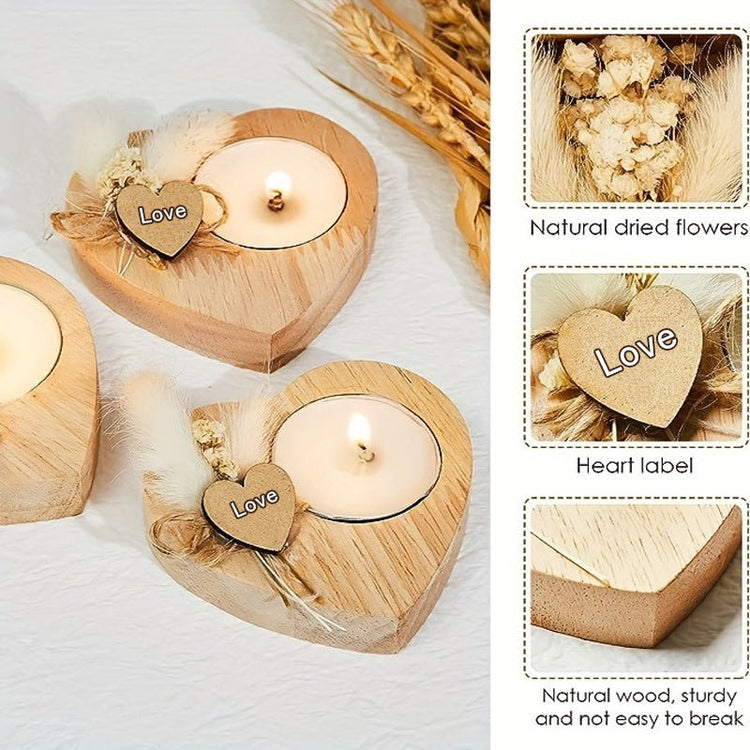 Wooden Love Candle With Dried Flowers - Serenity Spaces