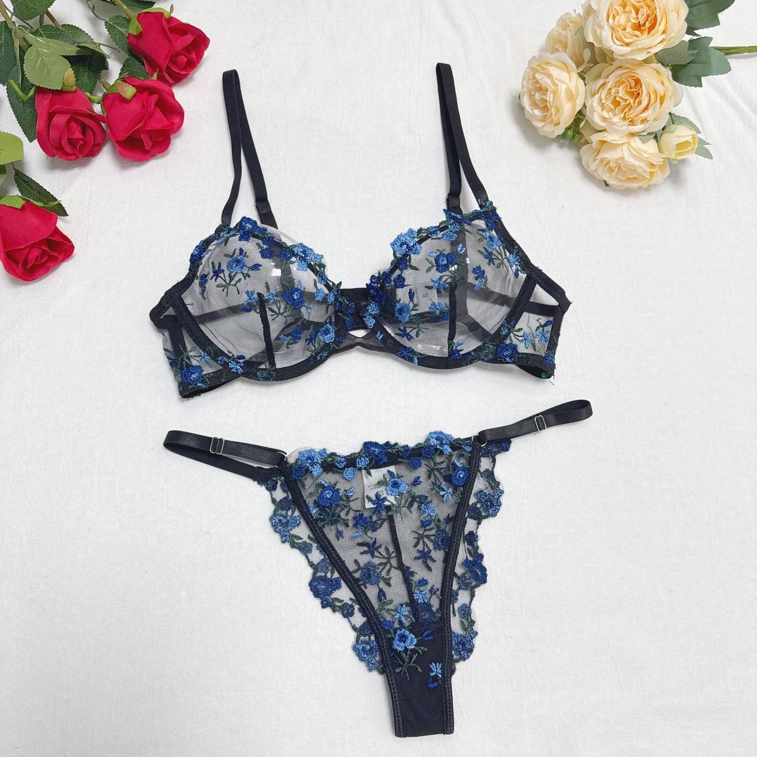 Lace Steel Bracket Transparent Mesh Sexy Lingerie Set - Serenity Spaces