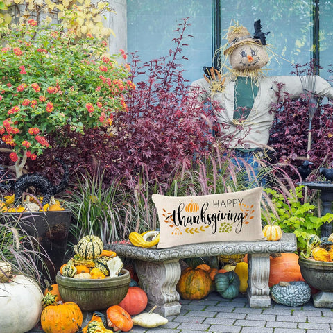 Thanksgiving Decorations Pillow Covers 12X20 Inch,Happy Thanksgiving Decor Thanks Lumbar Pillow Farmhouse for Sofa