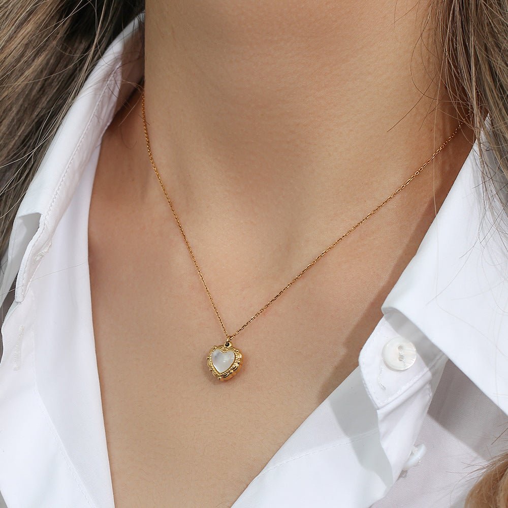 High - grade Love Light Luxury Pendant Jewelry Stainless Steel 18k Gold Plating Vintage Shell Love Necklace - Serenity Spaces