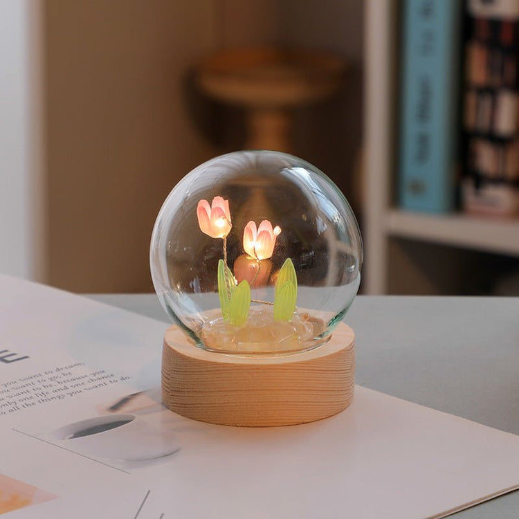 Artificial Tulip Flower Night Light Ornaments Handmade DIY Bedside Lamp LED Night Lamp Bedroom Decor Birthday Gifts Table Lamp - Serenity Spaces