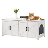 Cat Litter Box Enclosure Wooden Litter Box Furniture Hidden 2 Rooms White - Serenity Spaces