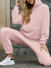 Winter Plush Pajama Set Fashion Casual Hooded Top and Elastic Band Pants Warm Set - Serenity Spaces