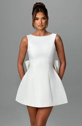 Fashion Big - Bowed Pearls Backless Dress Summer Slim Sleeveless A - line Dresses For Party Evening Women&