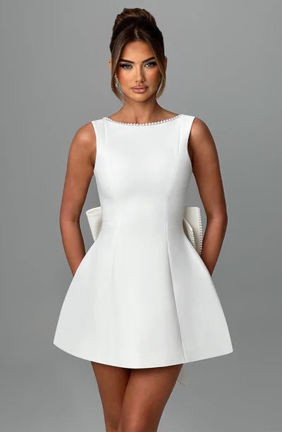 Fashion Big - Bowed Pearls Backless Dress Summer Slim Sleeveless A - line Dresses For Party Evening Women&