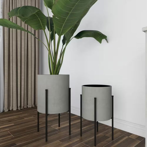 23 In., and 19 In. Large Light Gray Metal Indoor Outdoor Textured Exterior Planter (2- Pack)