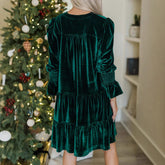 Long Sleeve Skirt Velvet Cake Dresses With Puffy Sleeves And V - Neck Mini Skirt Elegant Short Dress For Women New Year Party Clothing - Serenity Spaces