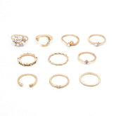 Bohemian Fashion Star Moon Love Pearl Leaf 10 - Piece Ring - Serenity Spaces