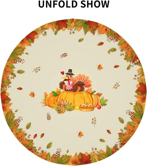 Turkey Festival Happy Thanksgiving Tablecloth, Roast Chicken Tablecloth Autumn Leaves Thanksgiving Decoration round 60 Inch
