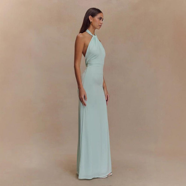 Ins Bodycon Halter Dress Sexy Backless Slim Fit Waist Slimming Maxi Dresses Prom Party Club Clothing For Women - Serenity Spaces