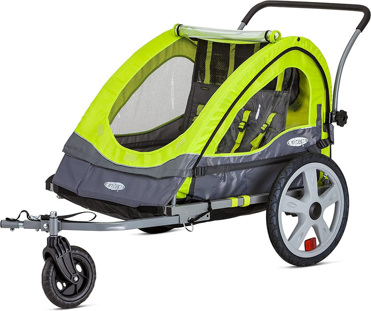 Quick - N - Ez Double Tow behind Bike Trailer for Toddlers, Kids, Converts to Stroller, Jogger, 2 - In - 1 Canopy, Universal Bicycle Coupler, Folding Frame, Multiple Colors - Serenity Spaces