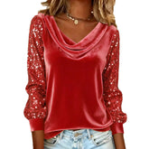 Elegant Velvet Long Sleeve Shirts For Women Autumn Winter Solid Color Loose Women Blouses Fashion Pullover Tops Party Clothes - Serenity Spaces